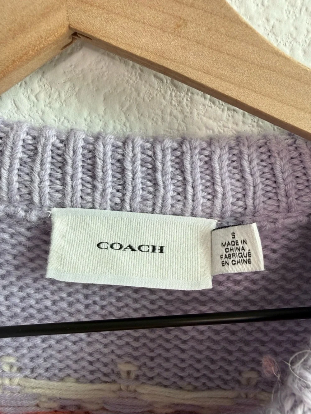 Coach Restored Fair Isle Ski Sweater Lilac Purple Orange Wool Alpaca Knit Sz S